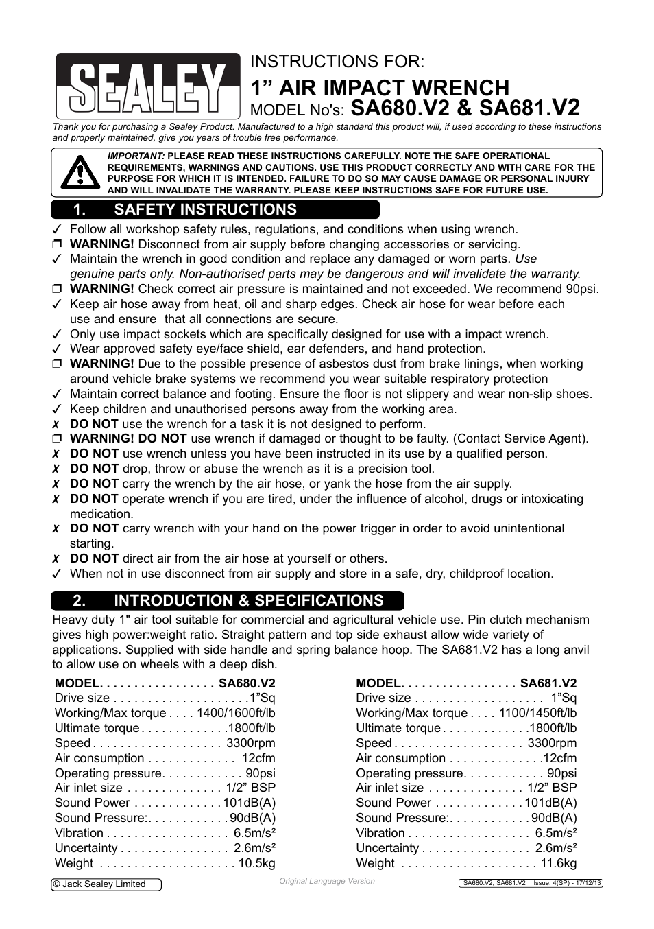 Sealey SA681 User Manual | 4 pages