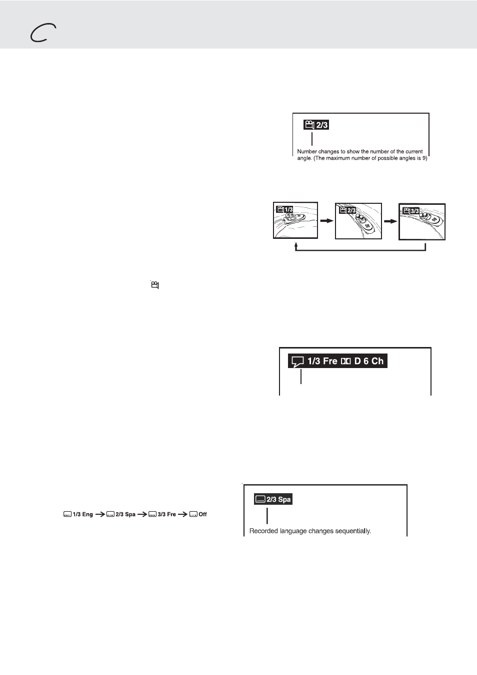 Playing a disc, Angle selection, Audio selection | Subtitle selection | Dolby Laboratories PVS177SG User Manual | Page 17 / 32