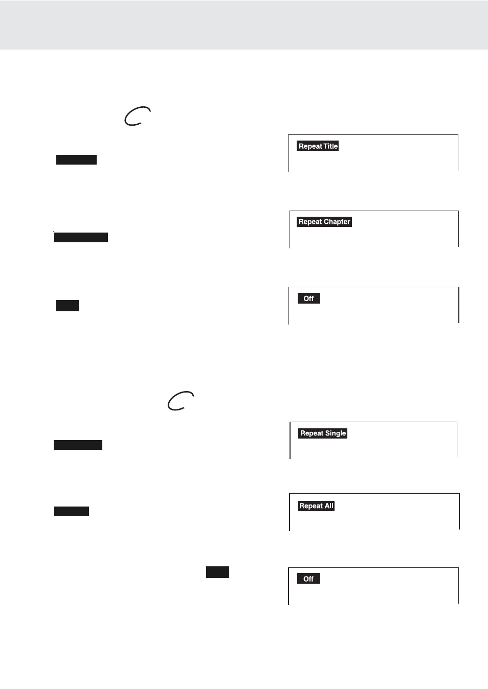 Repeat playback, Repeating a title, Repeating a chapter | Repeating a single track, Repeating a whole disc | Dolby Laboratories PVS177SG User Manual | Page 22 / 32