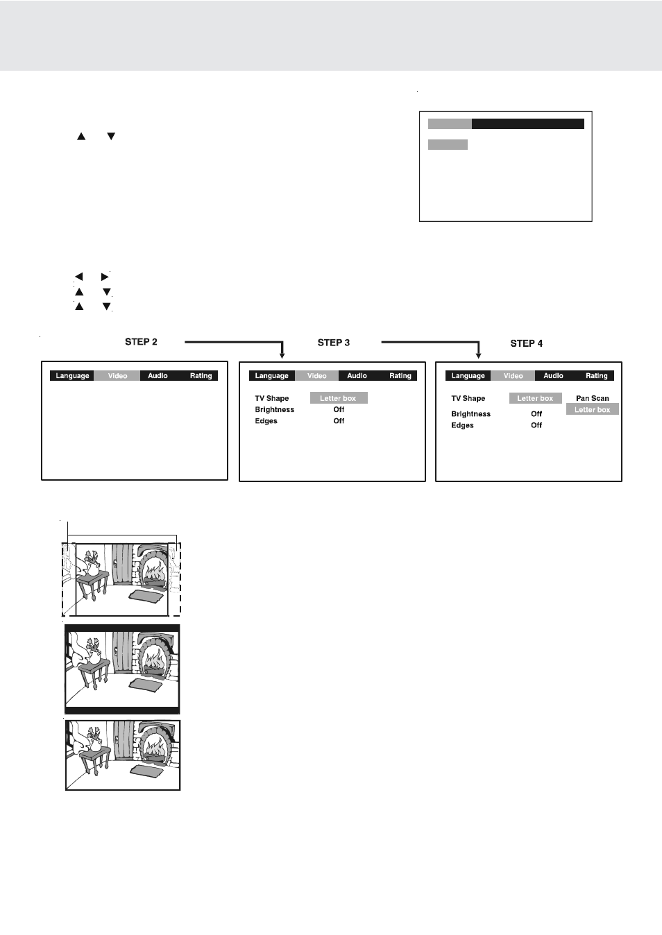 Customizing the function settings, Language setting, Video setting | Tv shape | Dolby Laboratories PVS177SG User Manual | Page 25 / 32