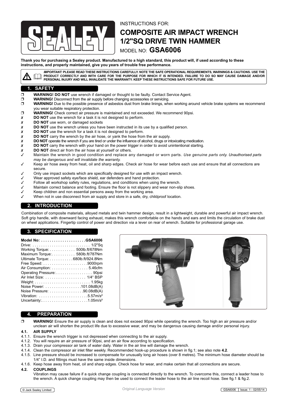 Sealey GSA6006 User Manual | 3 pages