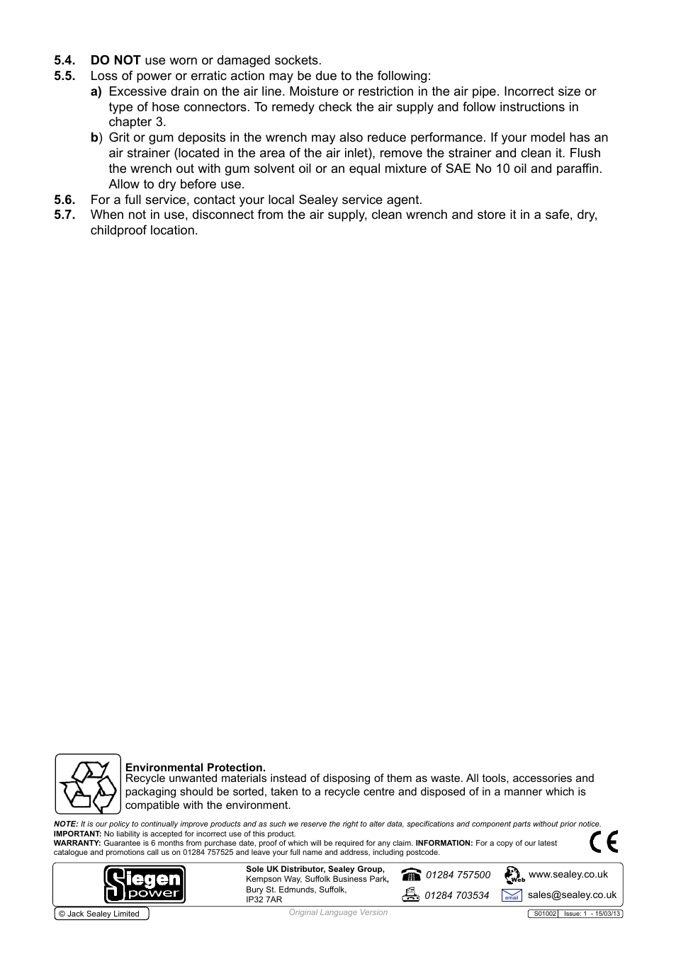 Sealey S01002 User Manual | Page 3 / 4