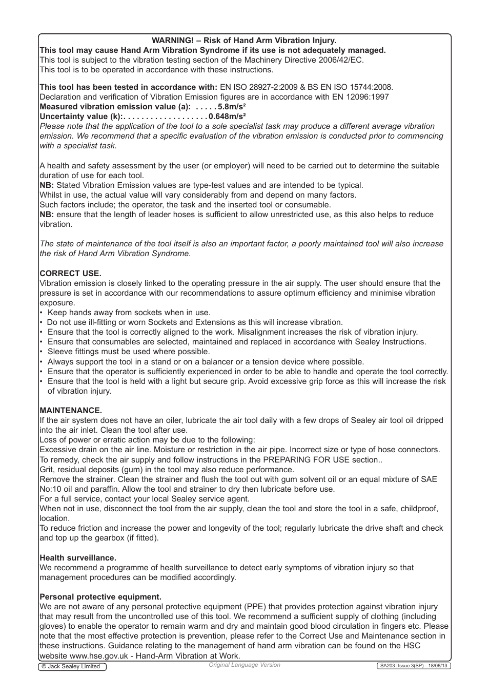 Sealey SA203 User Manual | Page 4 / 4