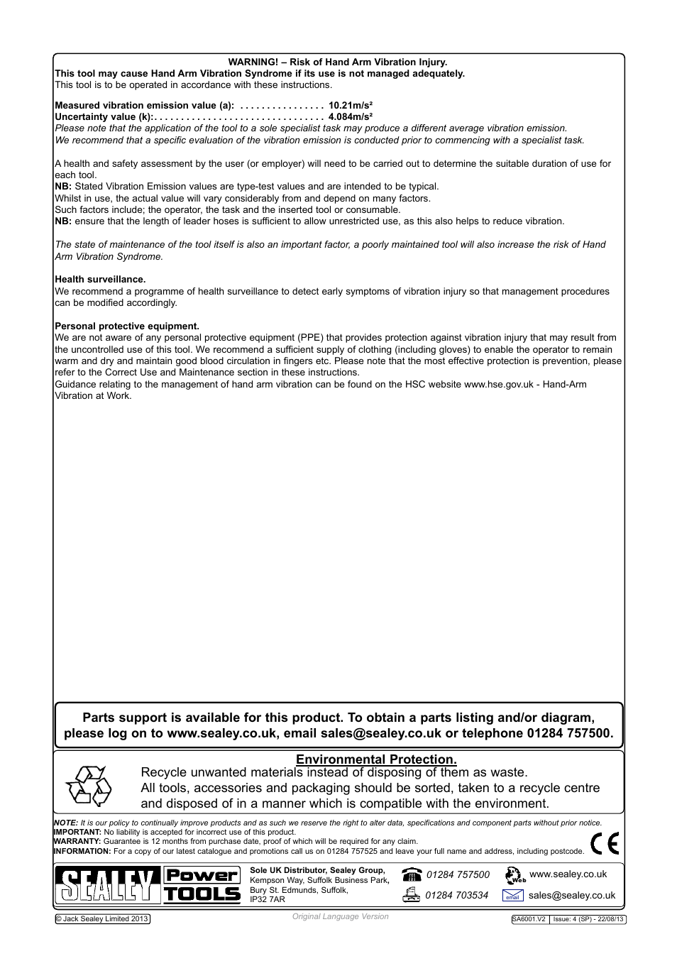 Sealey SA6001 User Manual | Page 4 / 4