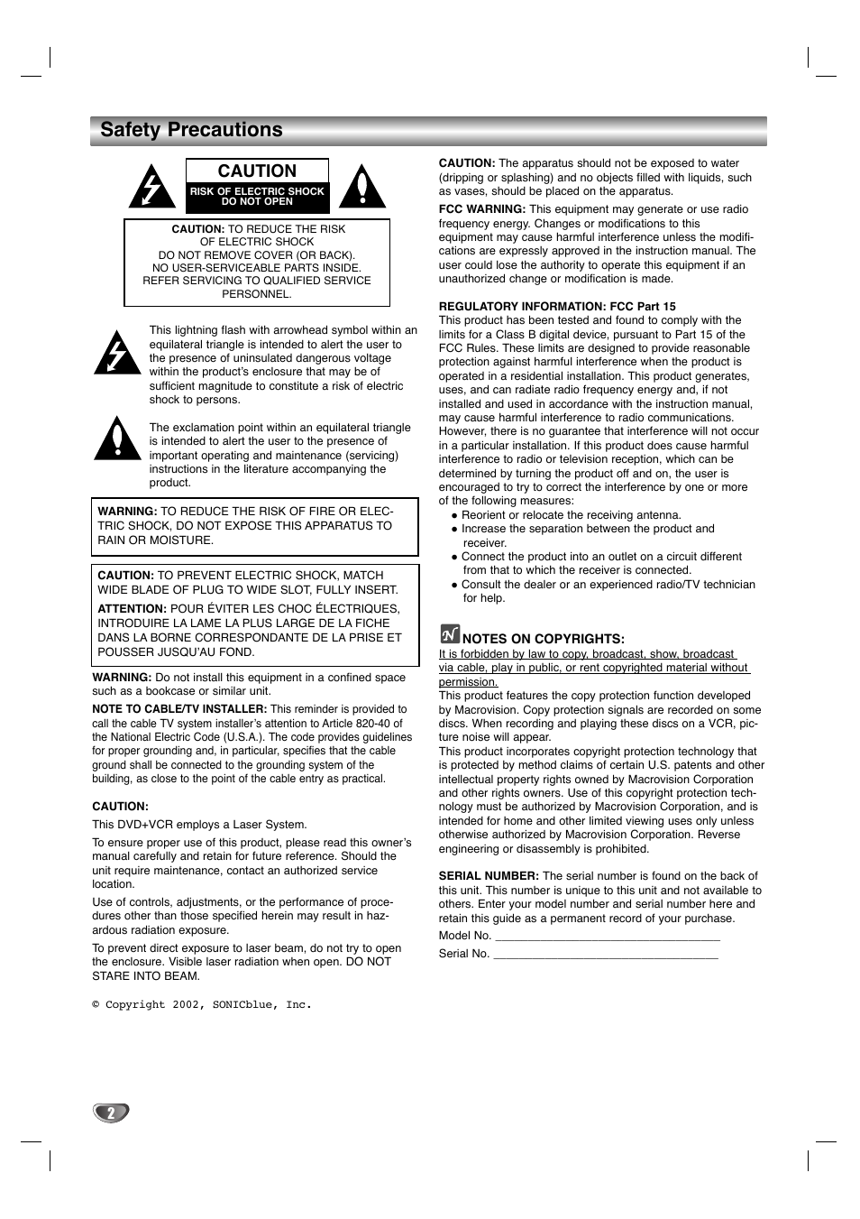 Safety precautions, Caution | Dolby Laboratories HT2030 User Manual | Page 2 / 45