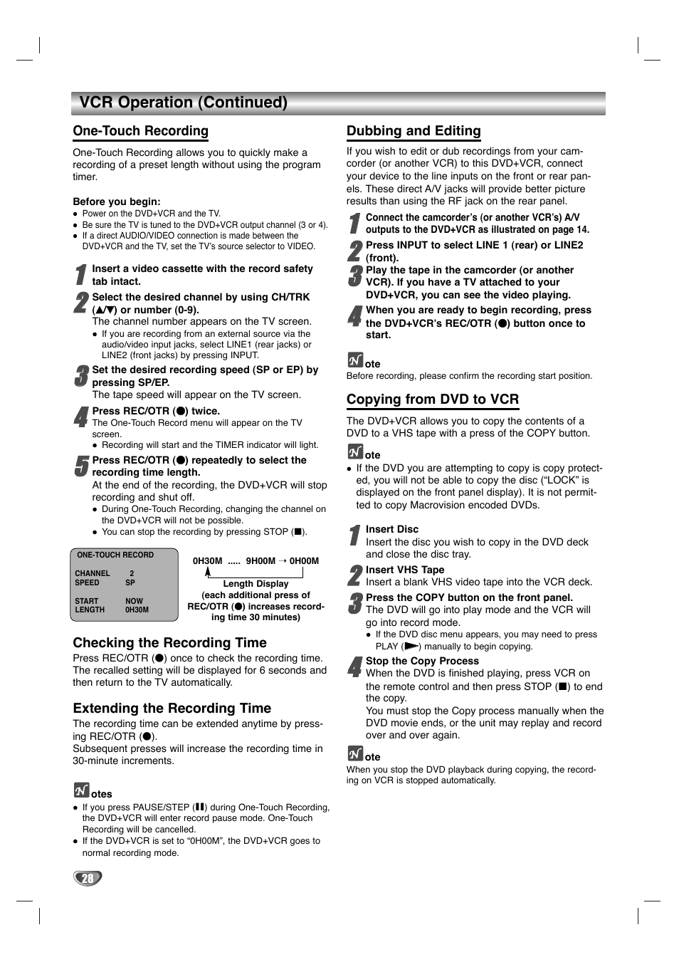 Vcr operation (continued) | Dolby Laboratories HT2030 User Manual | Page 28 / 45