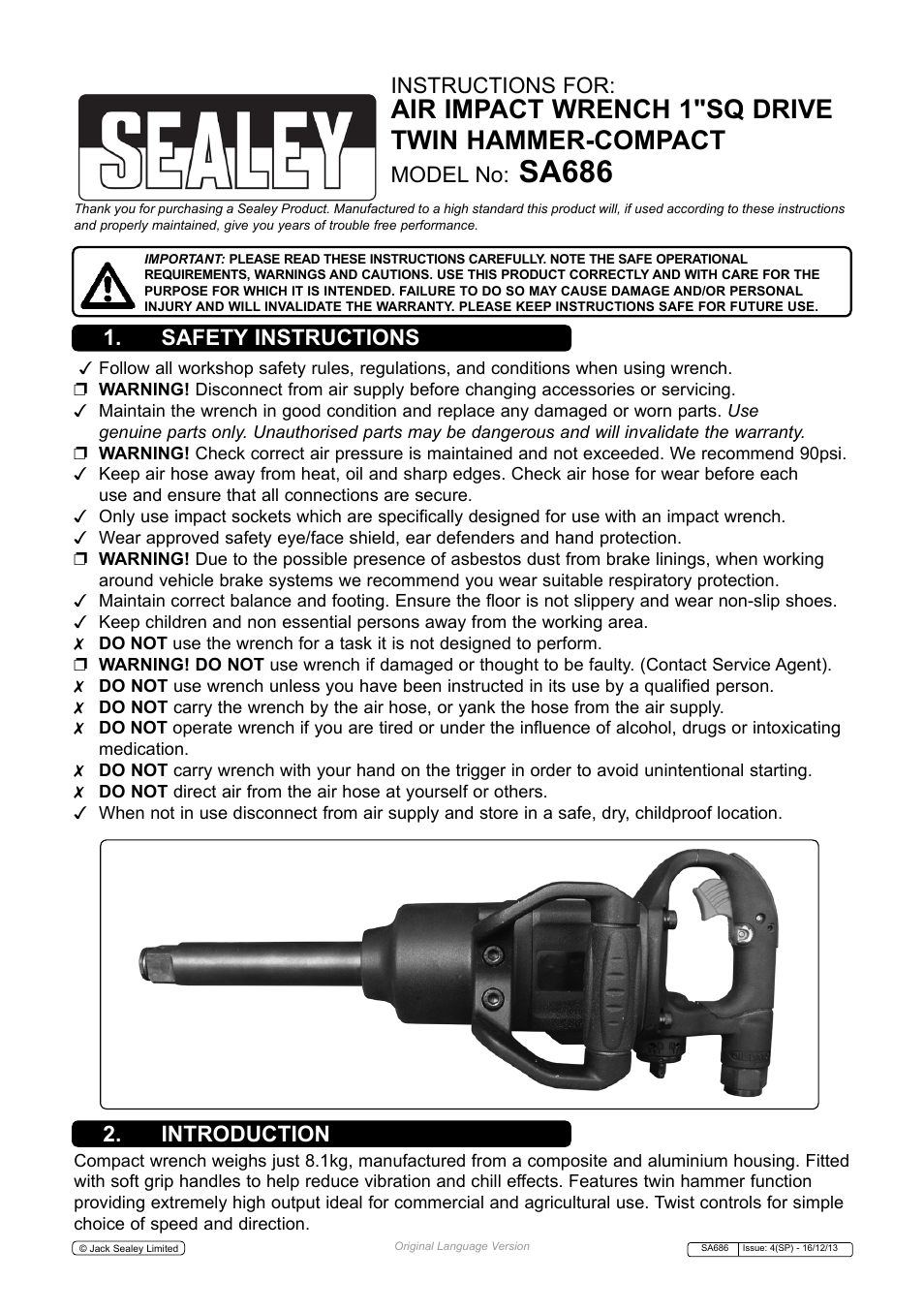 Sealey SA686 User Manual | 4 pages
