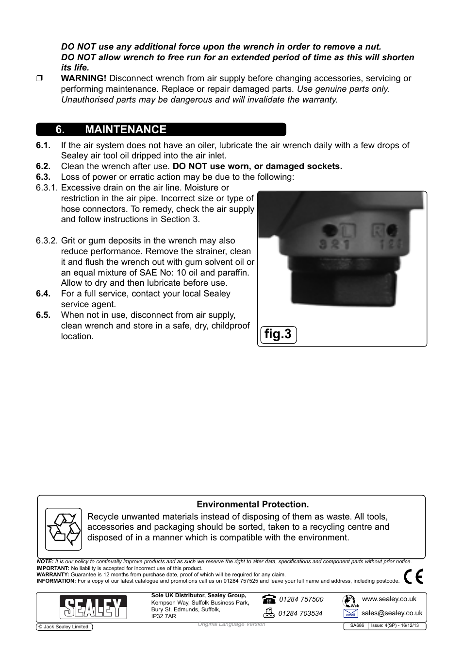 Fig.3, Maintenance | Sealey SA686 User Manual | Page 3 / 4