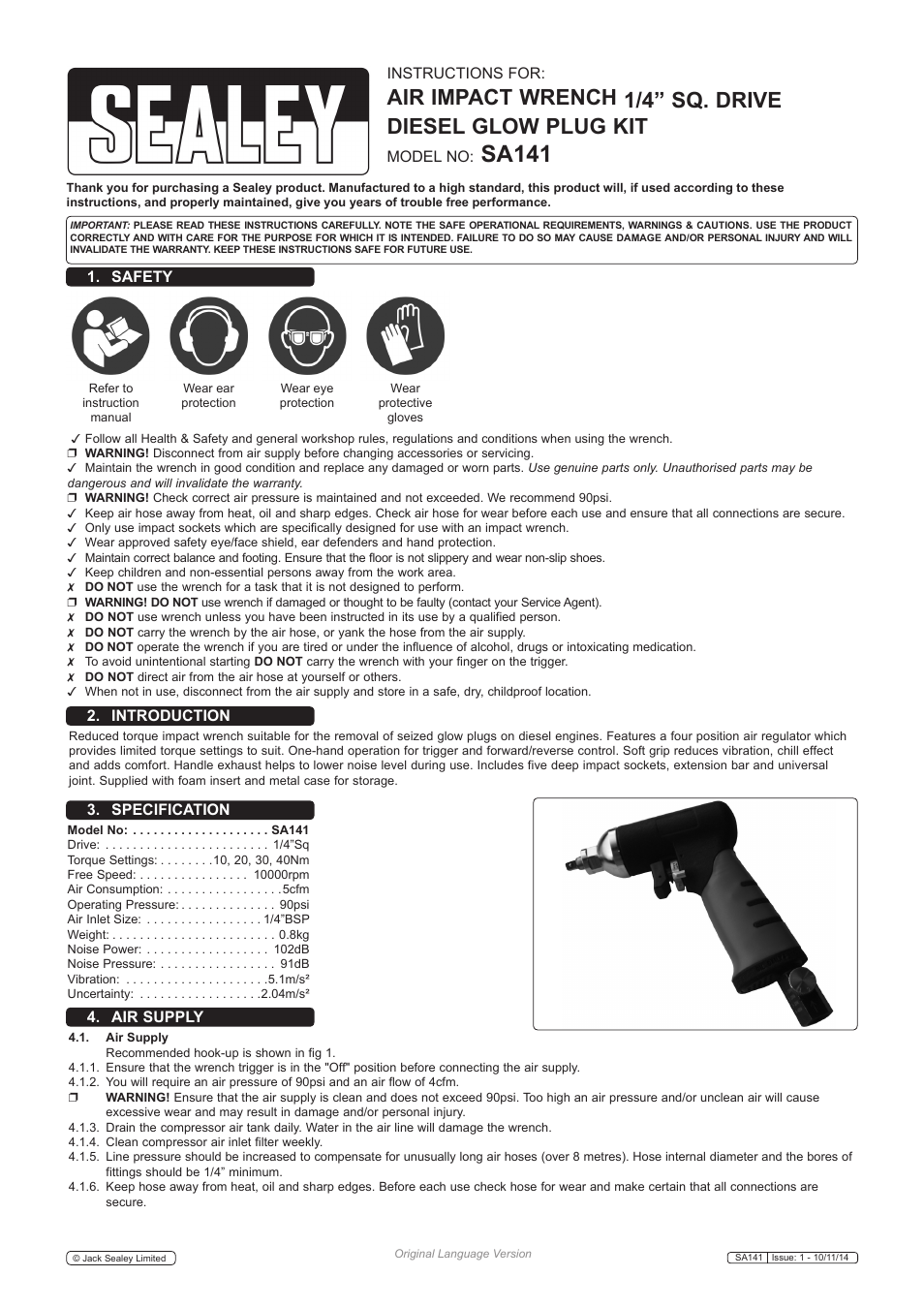 Sealey SA141 User Manual | 3 pages