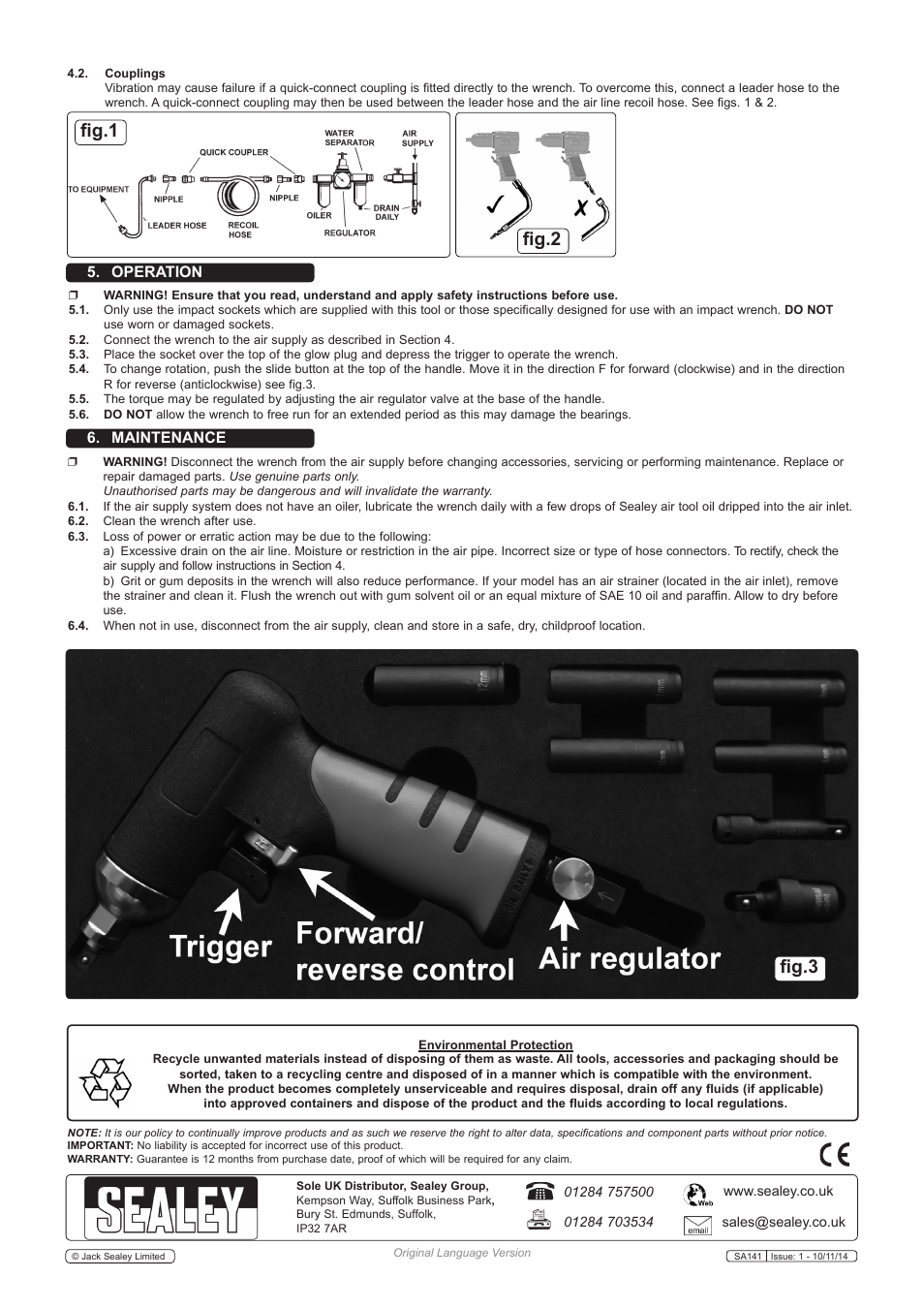 Fig.2 fig.3 fig.1, Operation 6. maintenance | Sealey SA141 User Manual | Page 2 / 3
