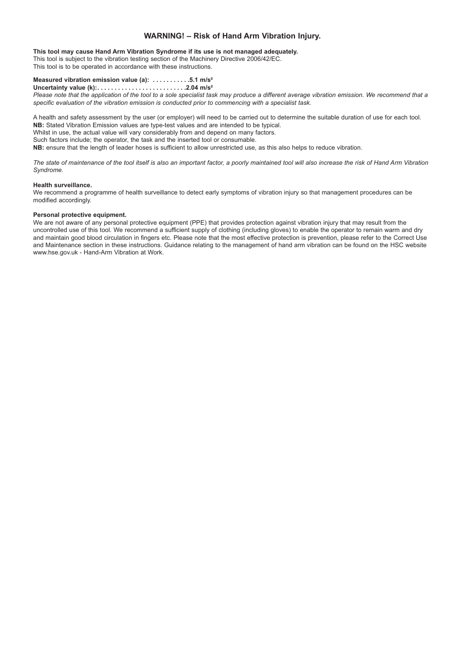 Warning! – risk of hand arm vibration injury | Sealey SA141 User Manual | Page 3 / 3