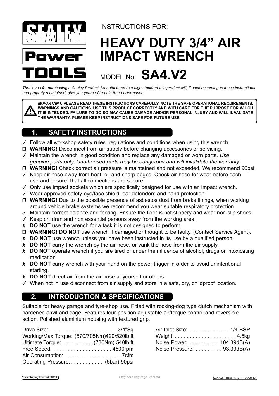 Sealey SA4 User Manual | 4 pages