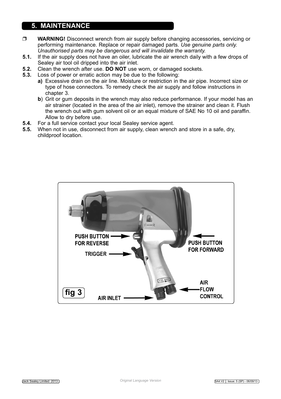 Fig 3, Maintenance | Sealey SA4 User Manual | Page 3 / 4