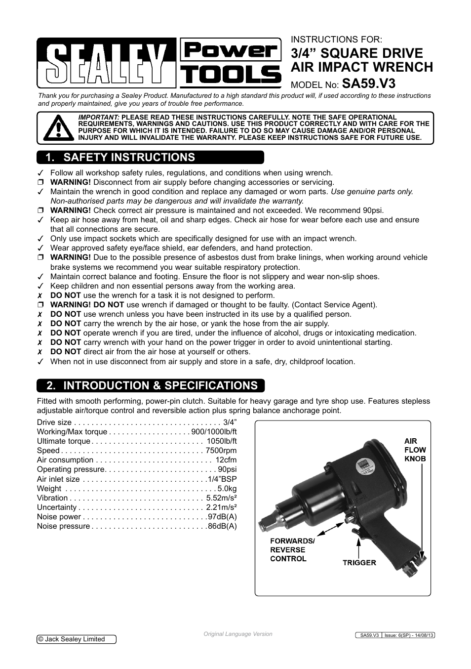 Sealey SA59 User Manual | 5 pages