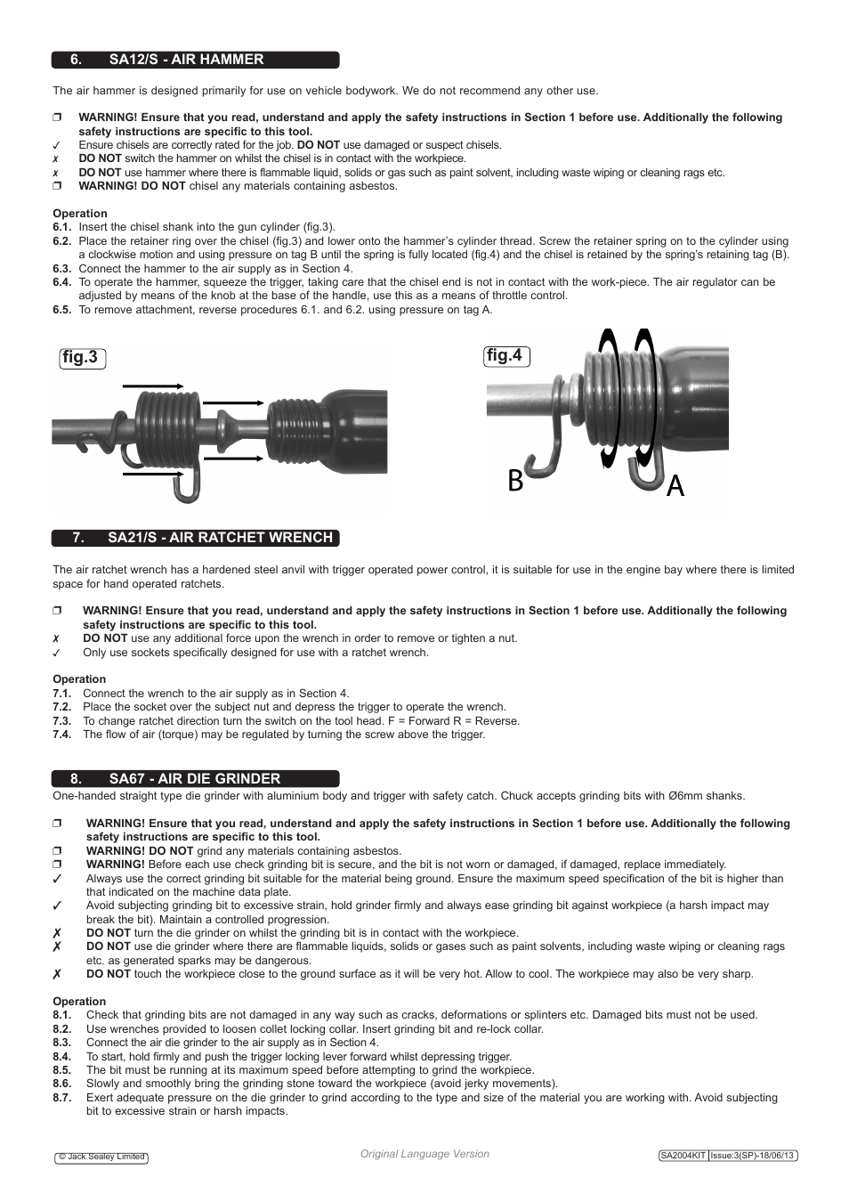 Fig.3 fig.4, Sa12/s - air hammer, Sa21/s - air ratchet wrench | Sa67 - air die grinder | Sealey SA2004KIT User Manual | Page 3 / 5