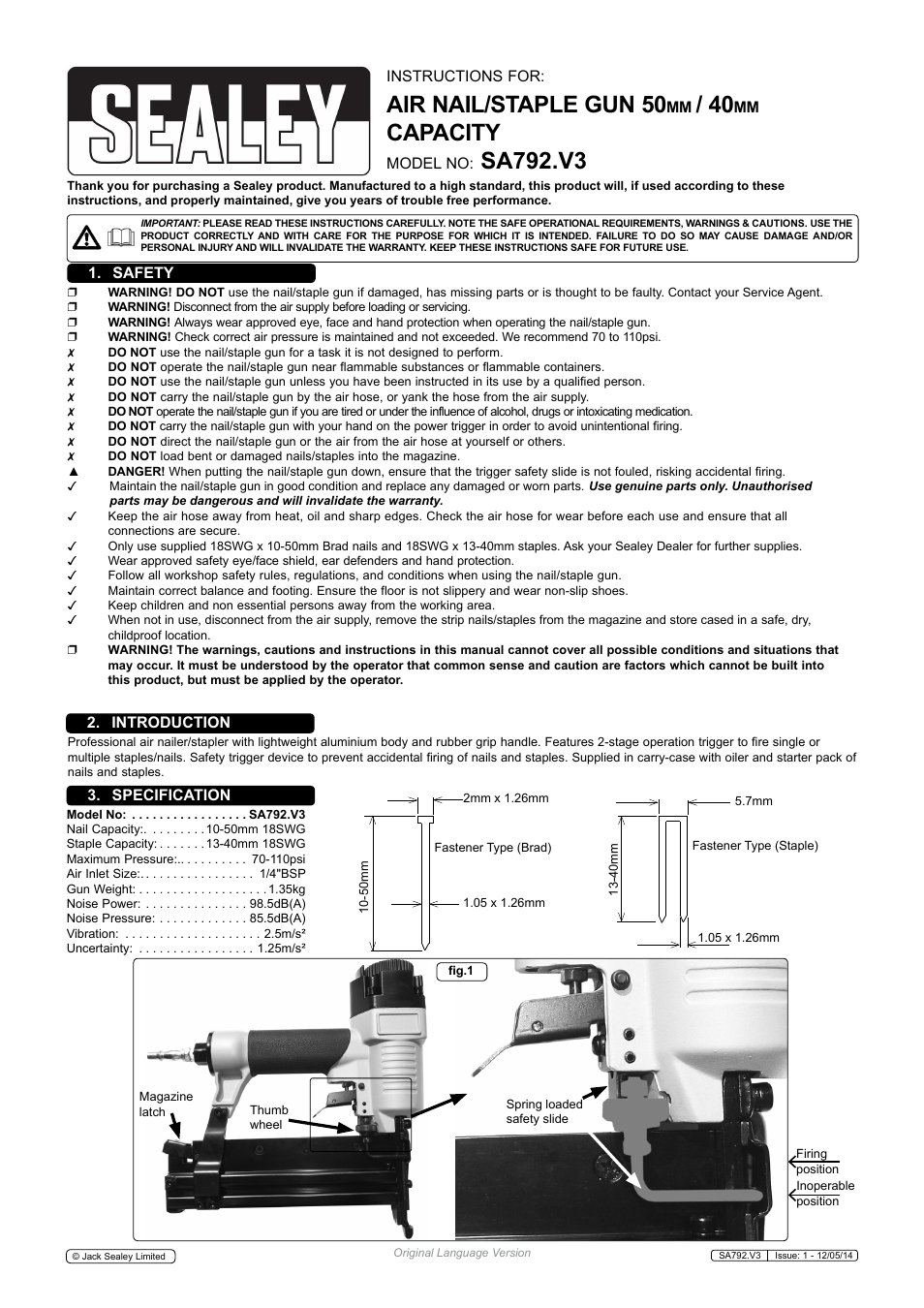 Sealey SA792 User Manual | 4 pages