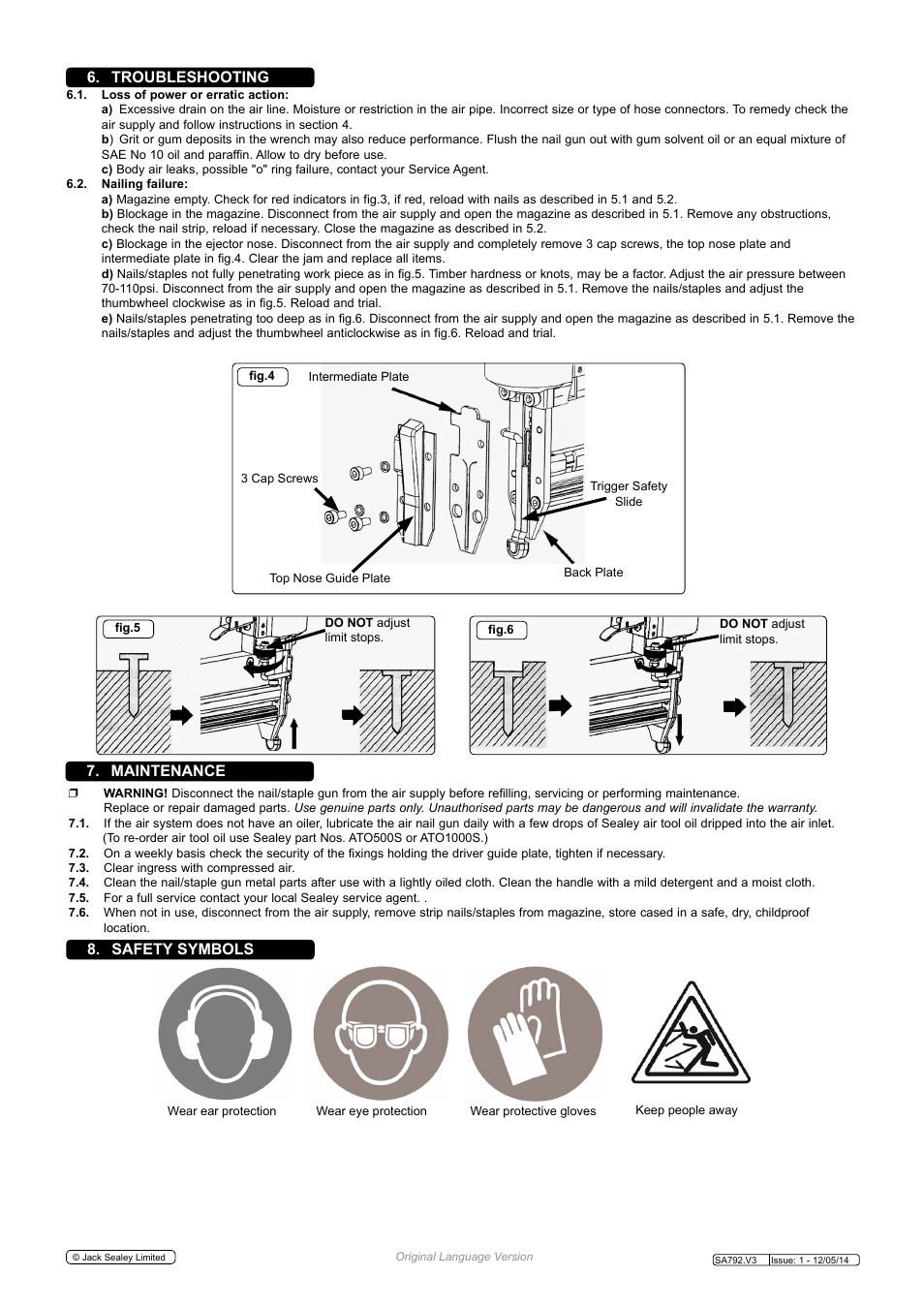 Maintenance, Troubleshooting, Safety symbols | Sealey SA792 User Manual | Page 3 / 4