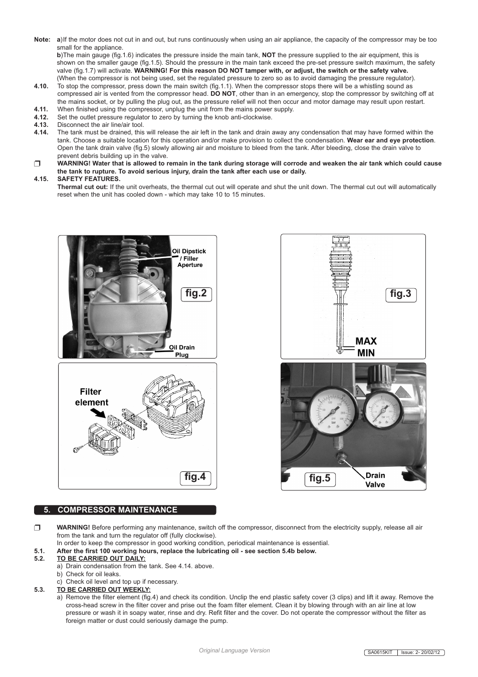 Fig.4 fig.2 fig.5 fig.3, Compressor maintenance | Sealey SA0615KIT User Manual | Page 3 / 7