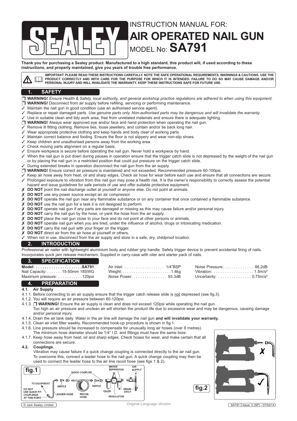 Sealey SA791 User Manual | 3 pages