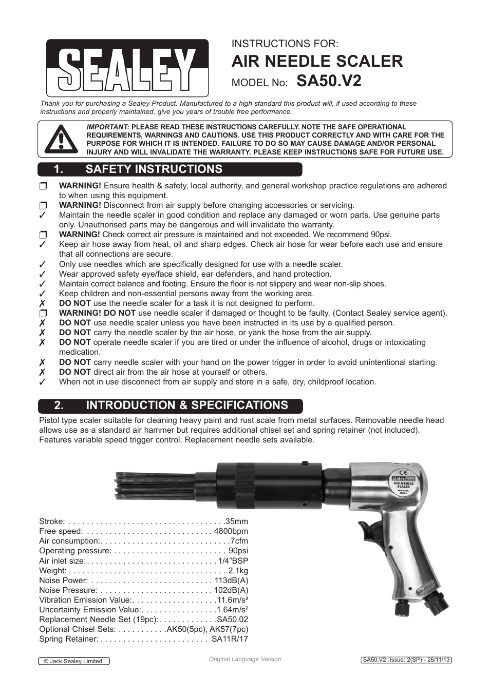 Sealey SA50 User Manual | 4 pages