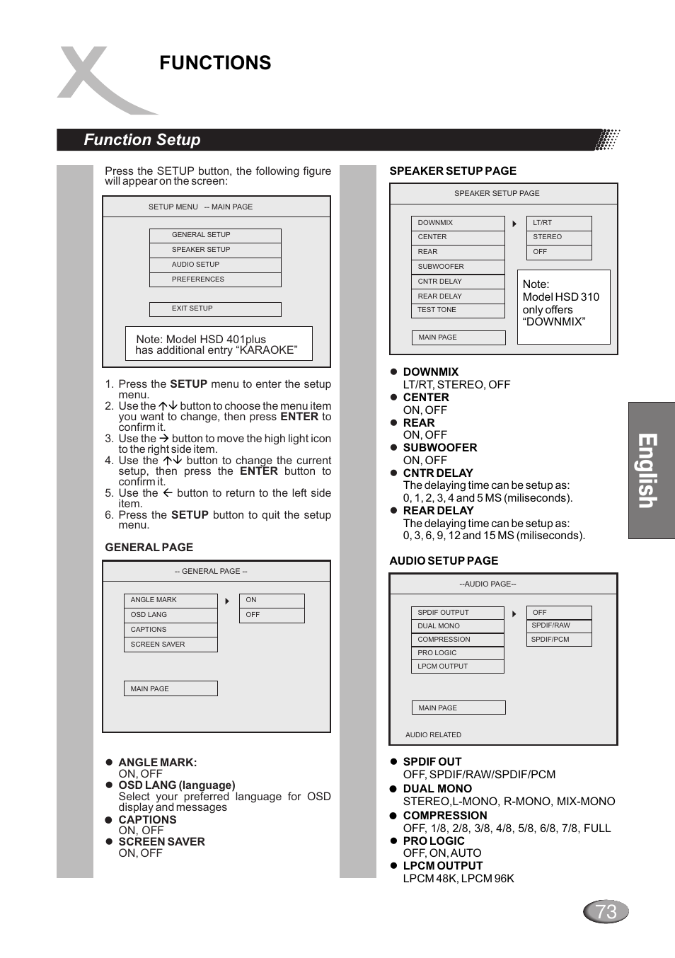 Ng ls h e i, Functions, Lagerung von cds | Function setup | Dolby Laboratories HSD 415 User Manual | Page 19 / 26