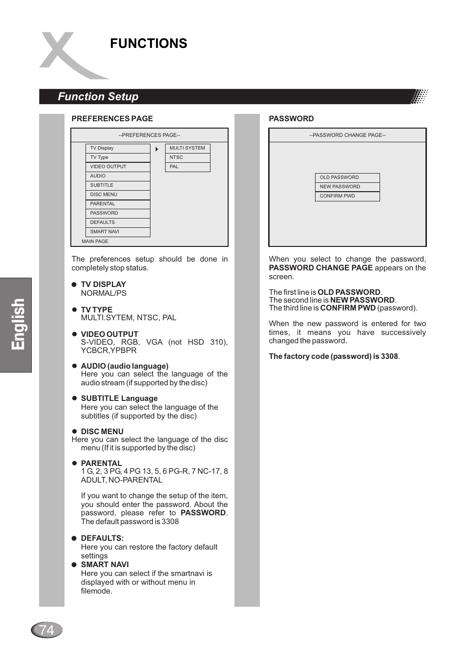 74 functions, Function setup | Dolby Laboratories HSD 415 User Manual | Page 20 / 26