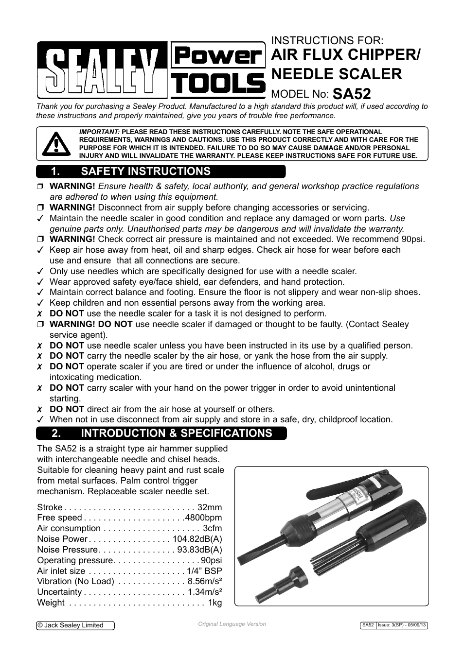 Sealey SA52 User Manual | 4 pages