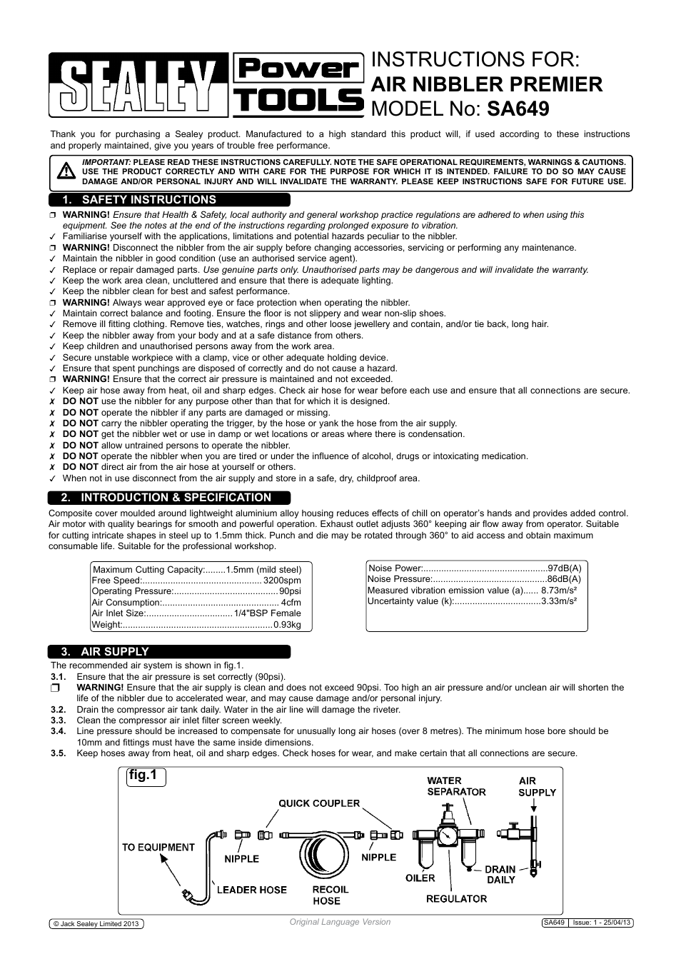 Sealey SA649 User Manual | 3 pages