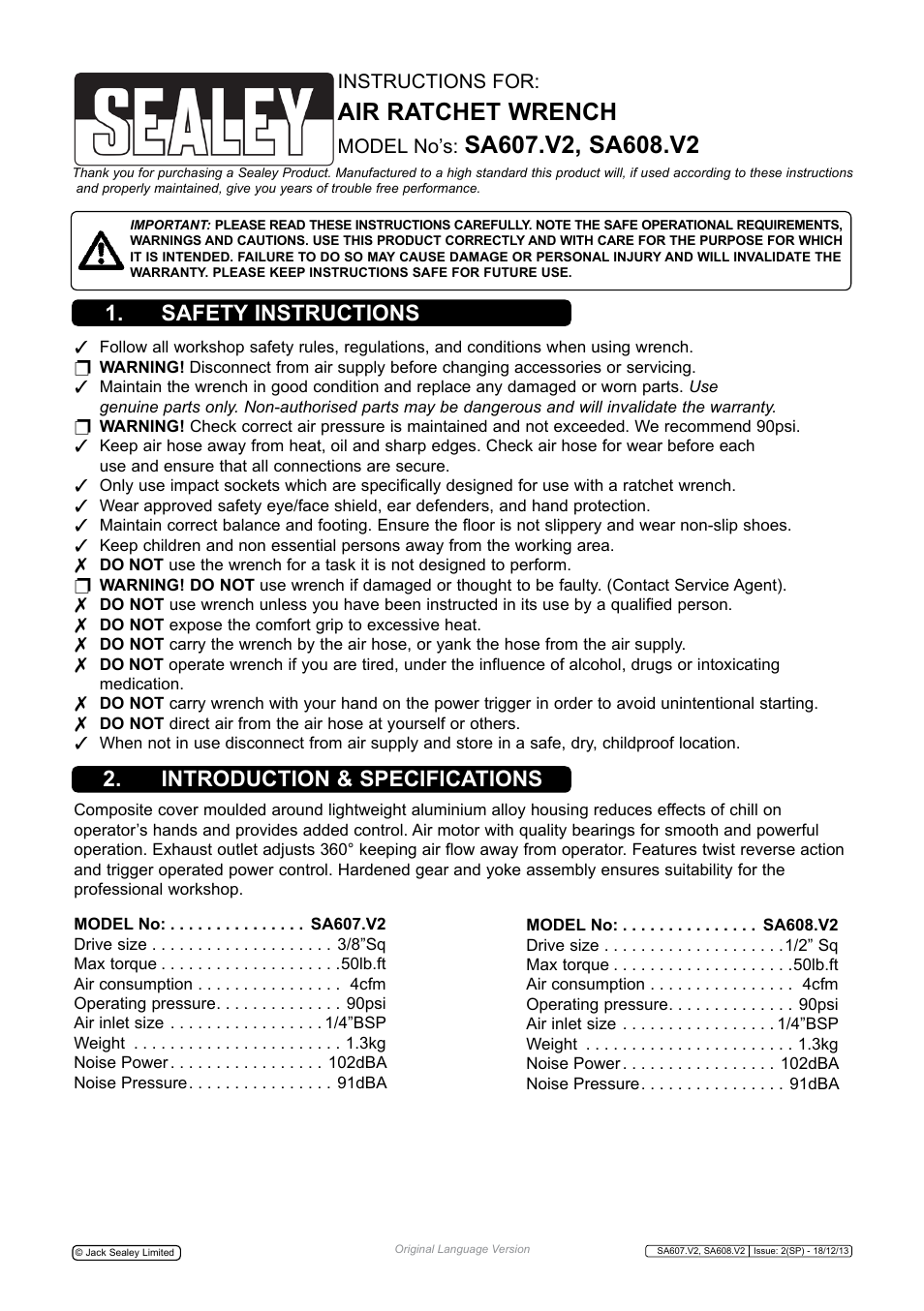 Sealey SA608 User Manual | 4 pages