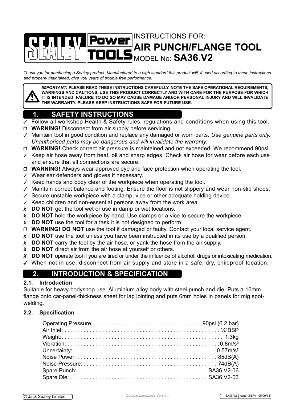 Sealey SA36 User Manual | 4 pages