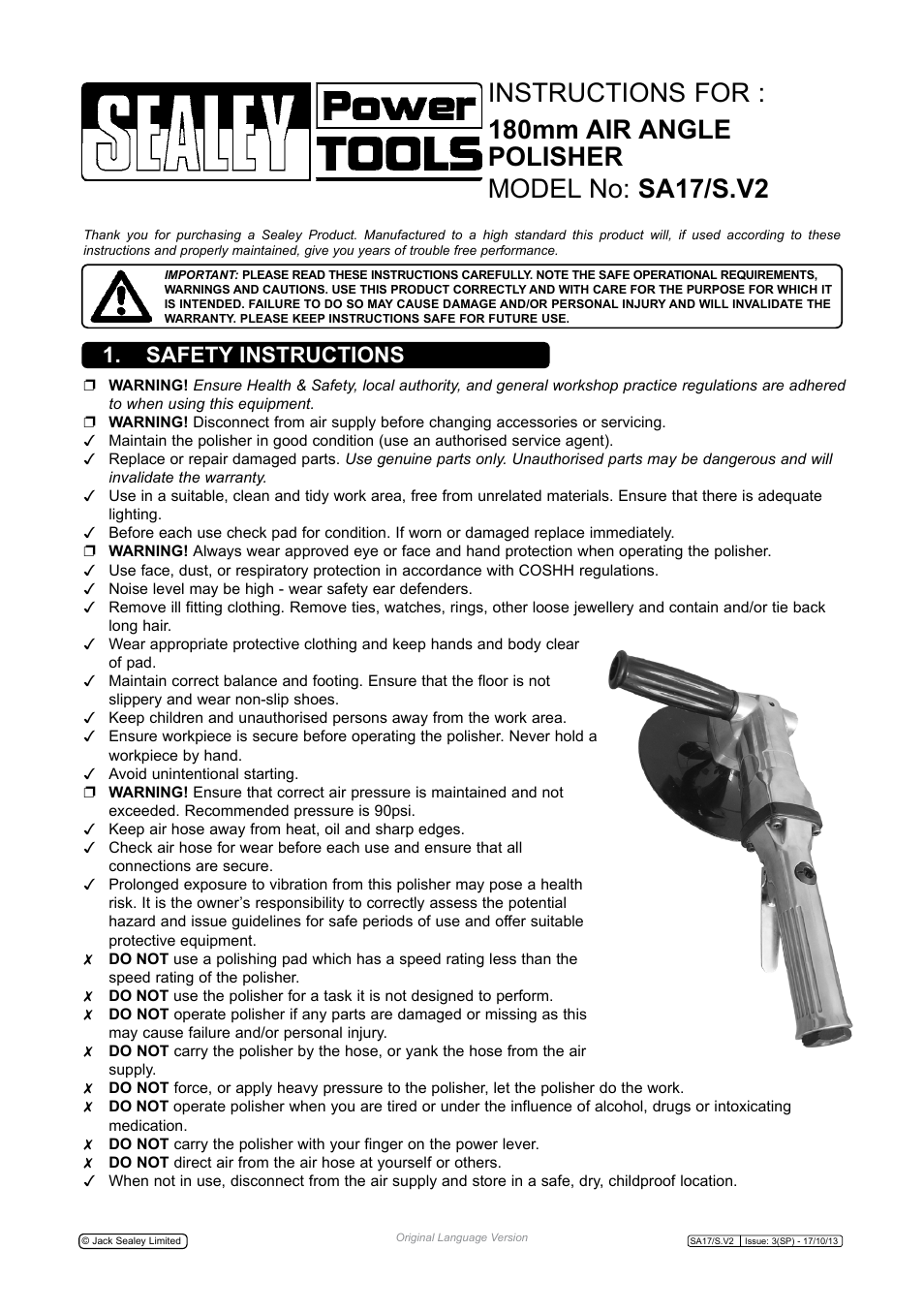 Sealey SA17/S User Manual | 4 pages