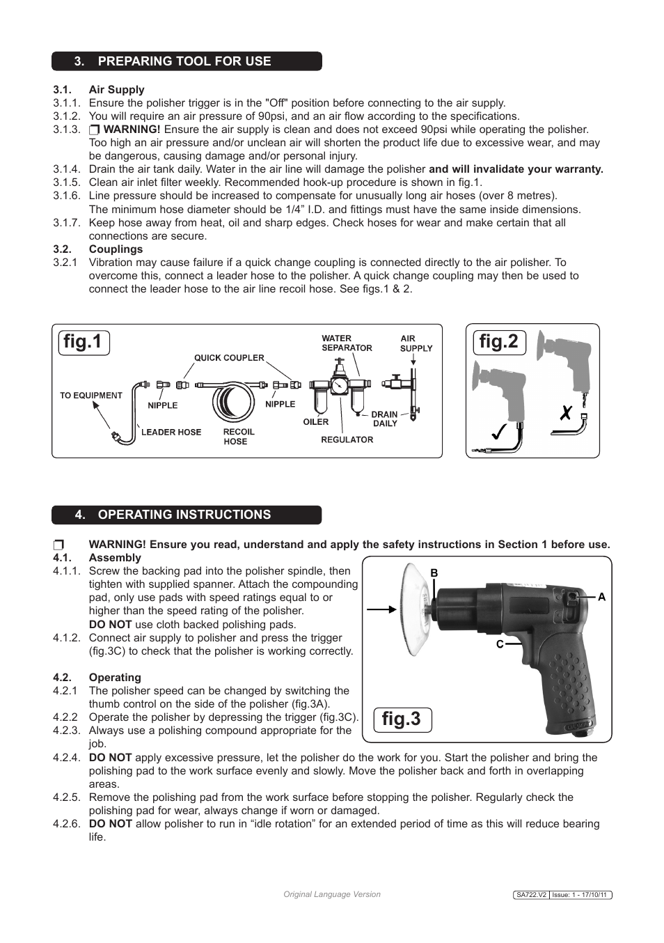 Fig.1, Fig.3 fig.2 | Sealey SA722 User Manual | Page 2 / 3