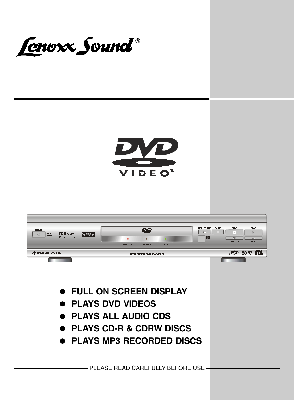 Dolby Laboratories DVD- 2OO3 User Manual | 11 pages