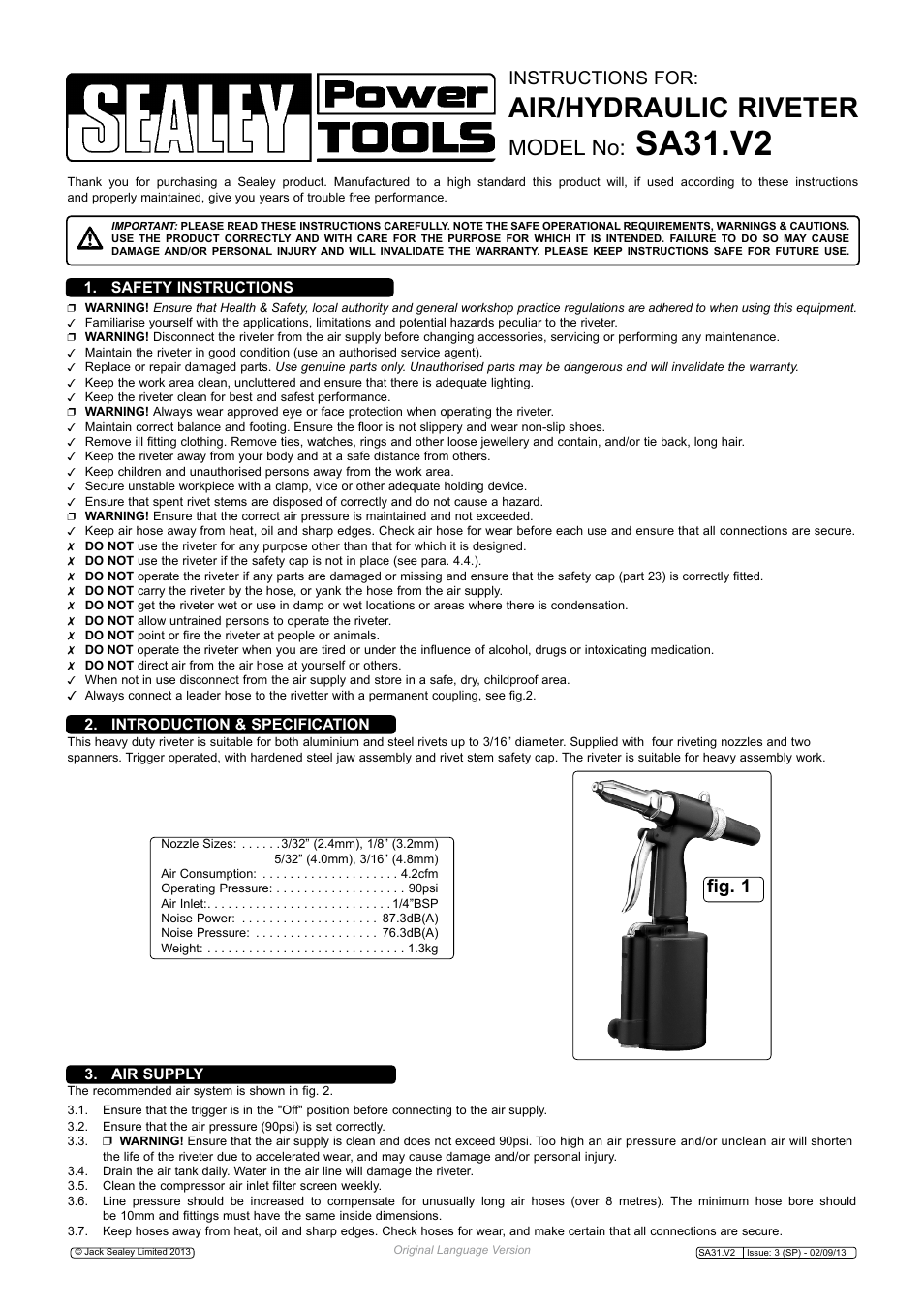 Sealey SA31 User Manual | 3 pages