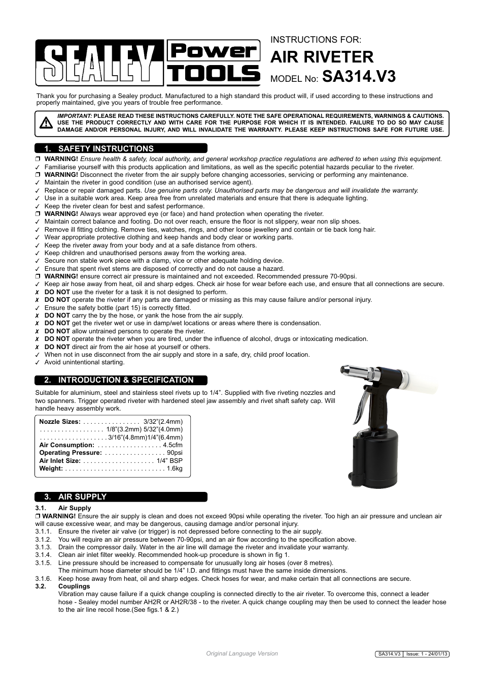 Sealey SA314 User Manual | 2 pages