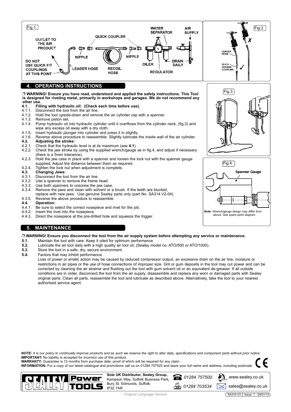 Operating instructions 5. maintenance | Sealey SA314 User Manual | Page 2 / 2
