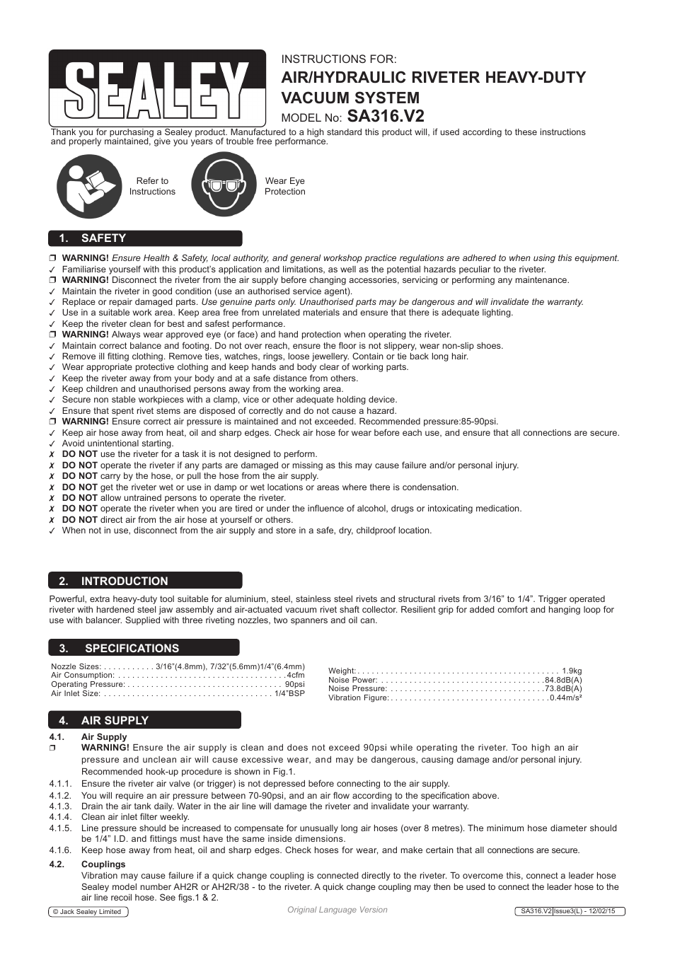 Sealey SA316 User Manual | 4 pages