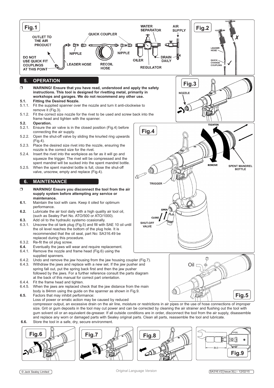 Fig.1 fig.2 fig.3, Operation, Maintenance | Sealey SA316 User Manual | Page 2 / 4