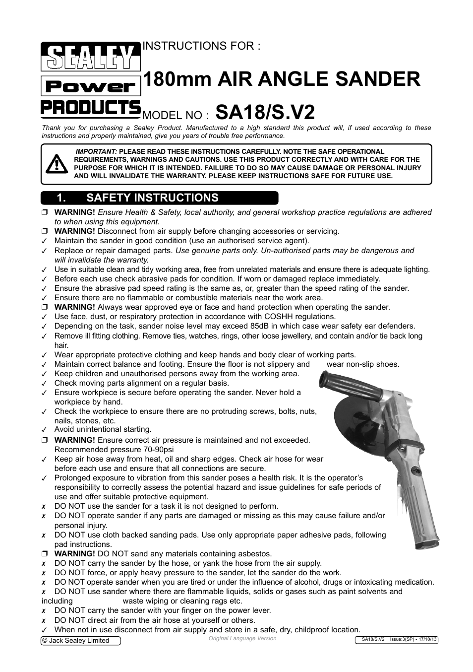Sealey SA18/S User Manual | 4 pages