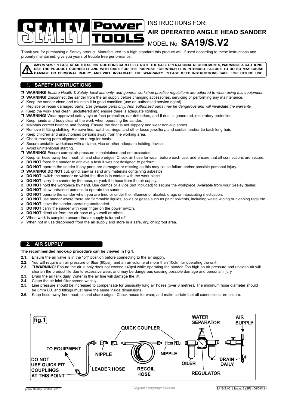 Sealey SA19/S User Manual | 3 pages