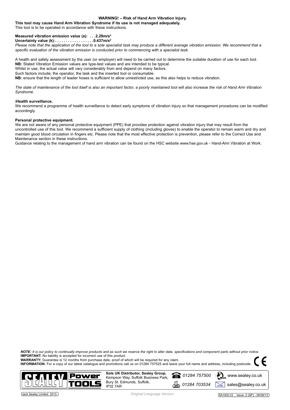 Sealey SA19/S User Manual | Page 3 / 3
