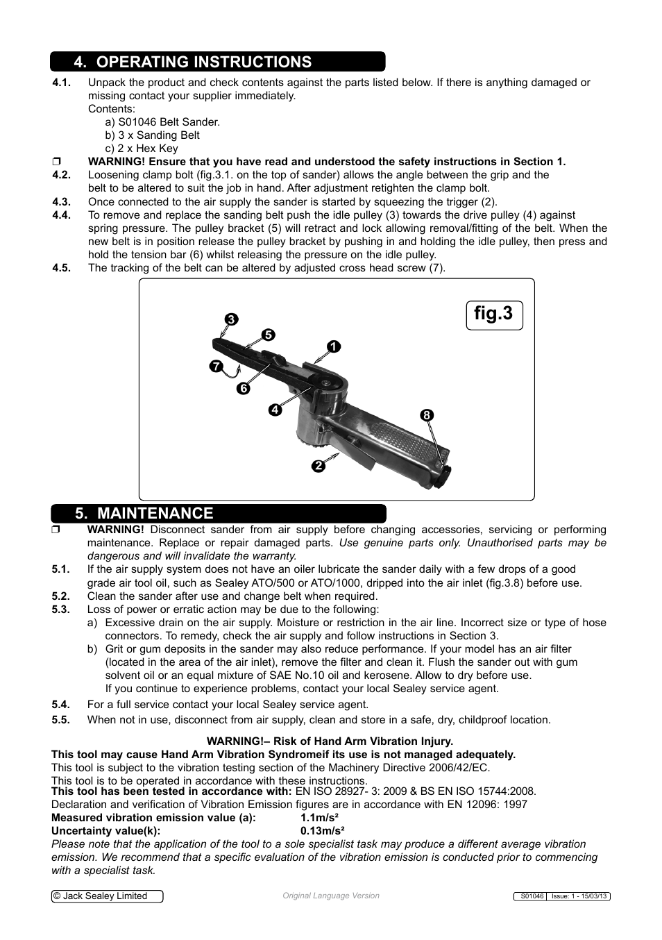 Fig.3, Maintenance, Operating instructions | Sealey S01046 User Manual | Page 3 / 4