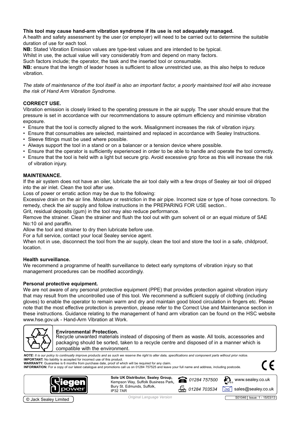 Sealey S01046 User Manual | Page 4 / 4