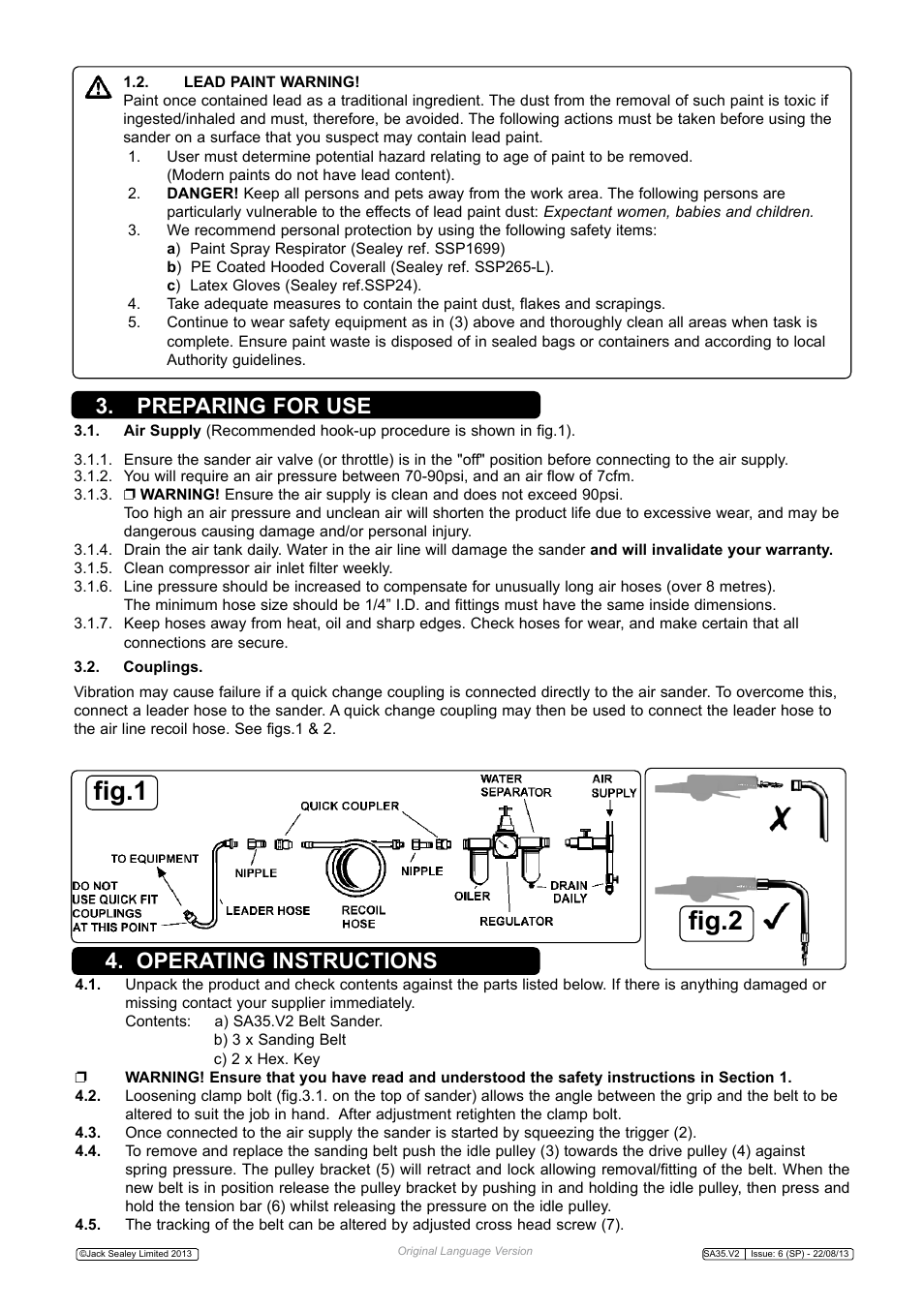 Fig.1 fig.2, Preparing for use 4. operating instructions | Sealey SA35 User Manual | Page 2 / 4