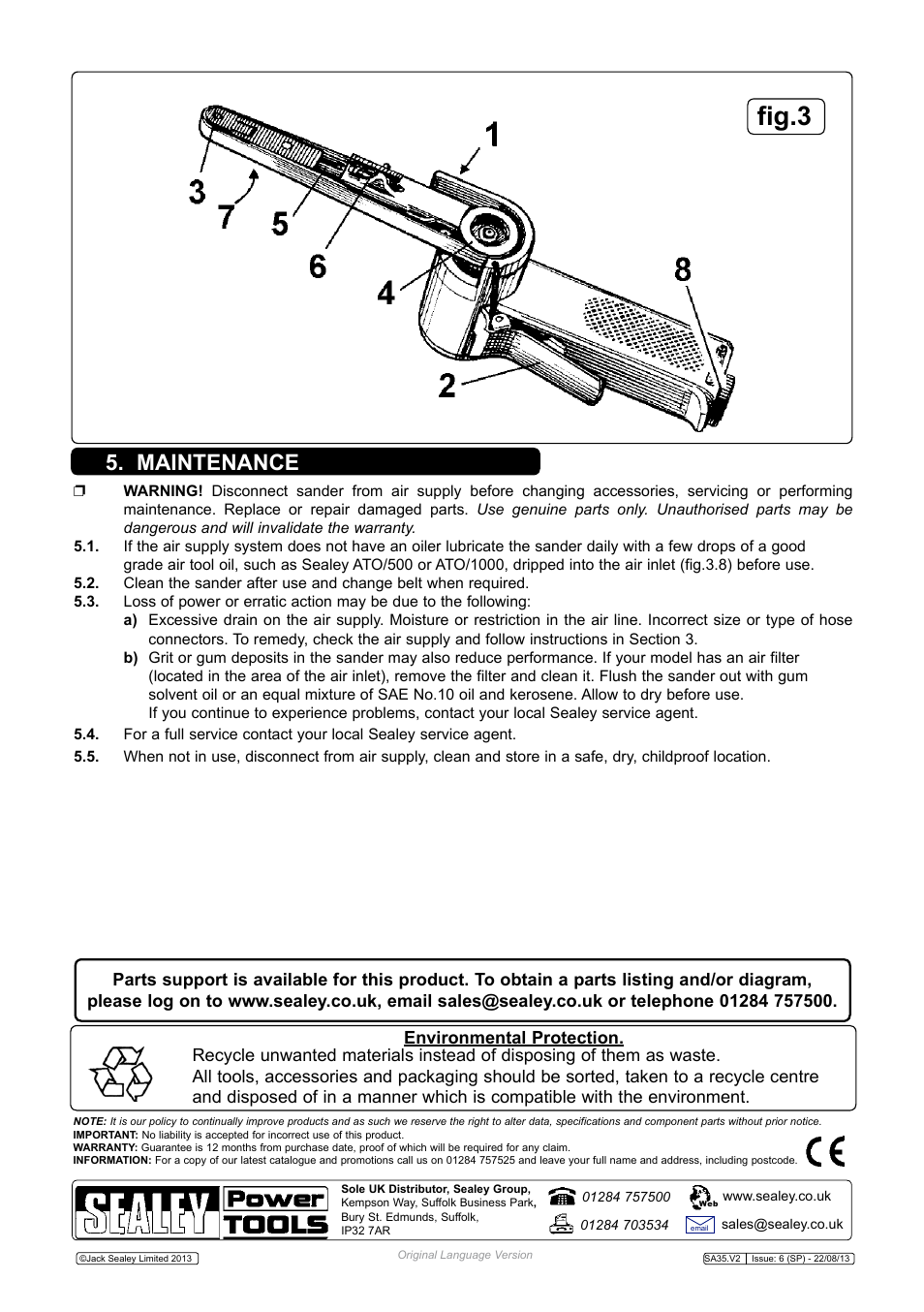 Fig.3, Maintenance | Sealey SA35 User Manual | Page 3 / 4
