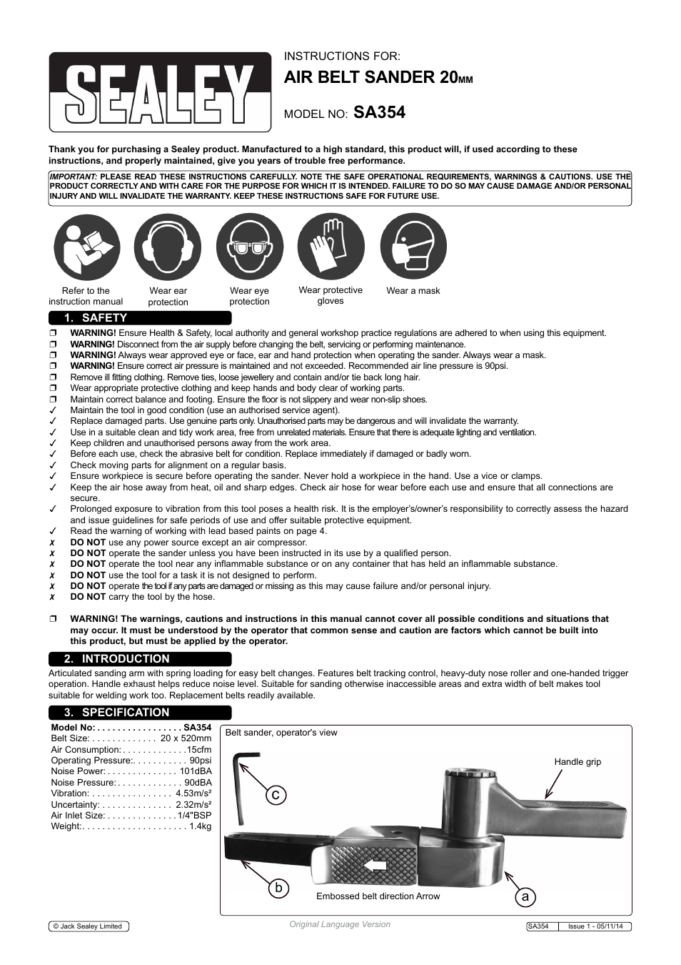 Sealey SA354 User Manual | 4 pages