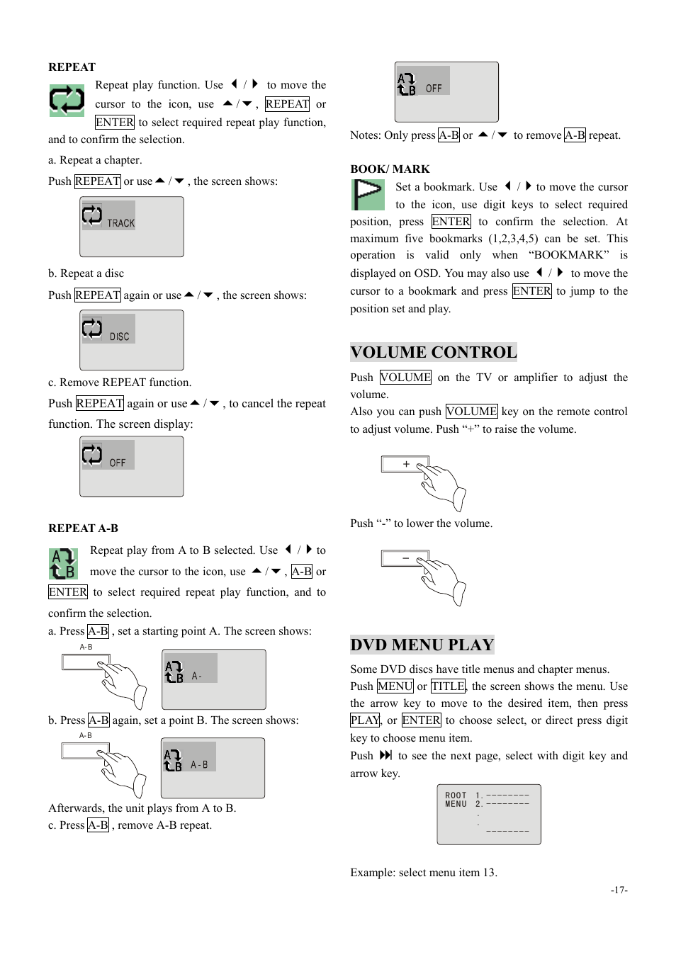 Volume control, Dvd menu play | Dolby Laboratories 6000 User Manual | Page 18 / 29