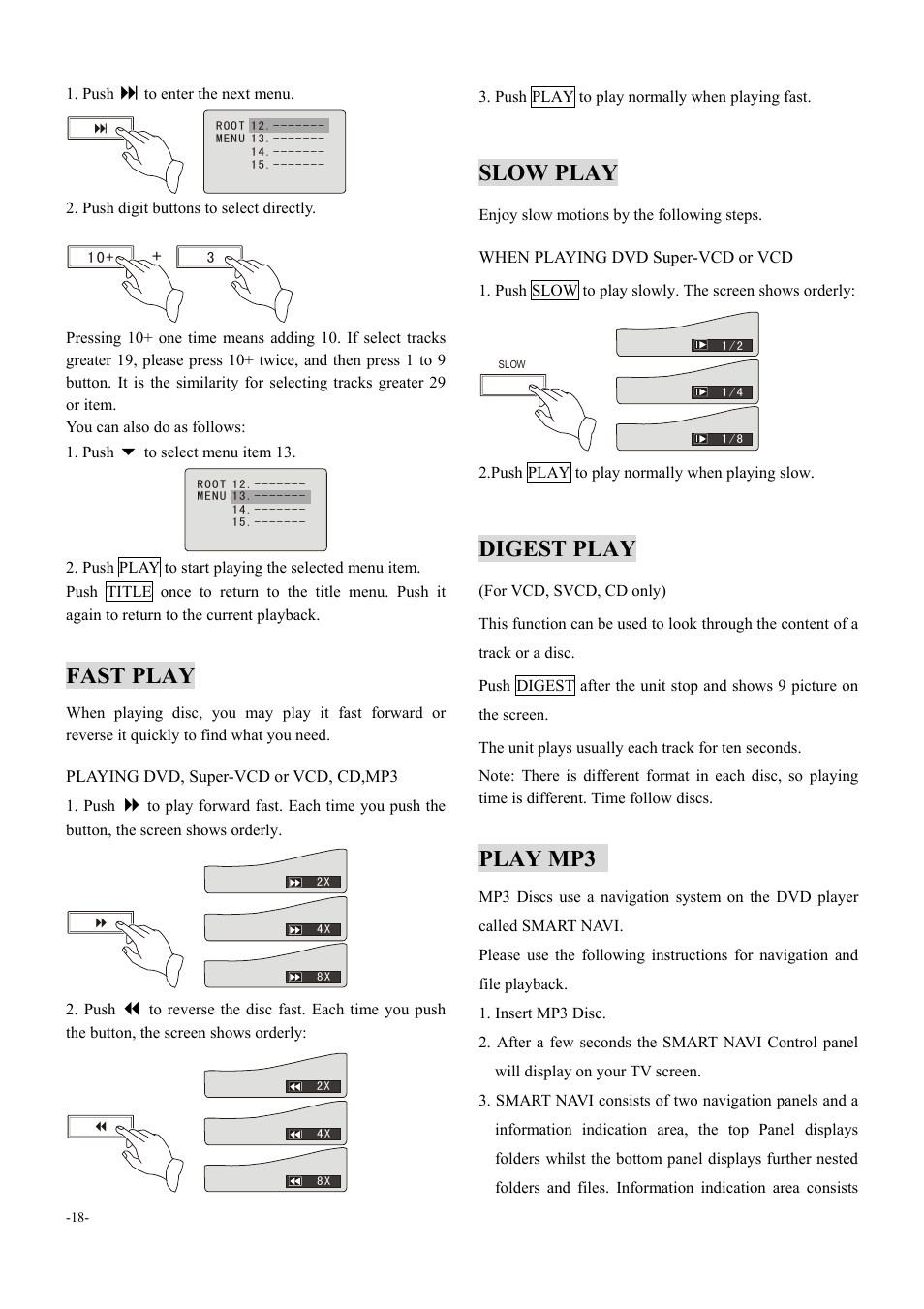 Fast play, Slow play, Digest play | Play mp3 | Dolby Laboratories 6000 User Manual | Page 19 / 29