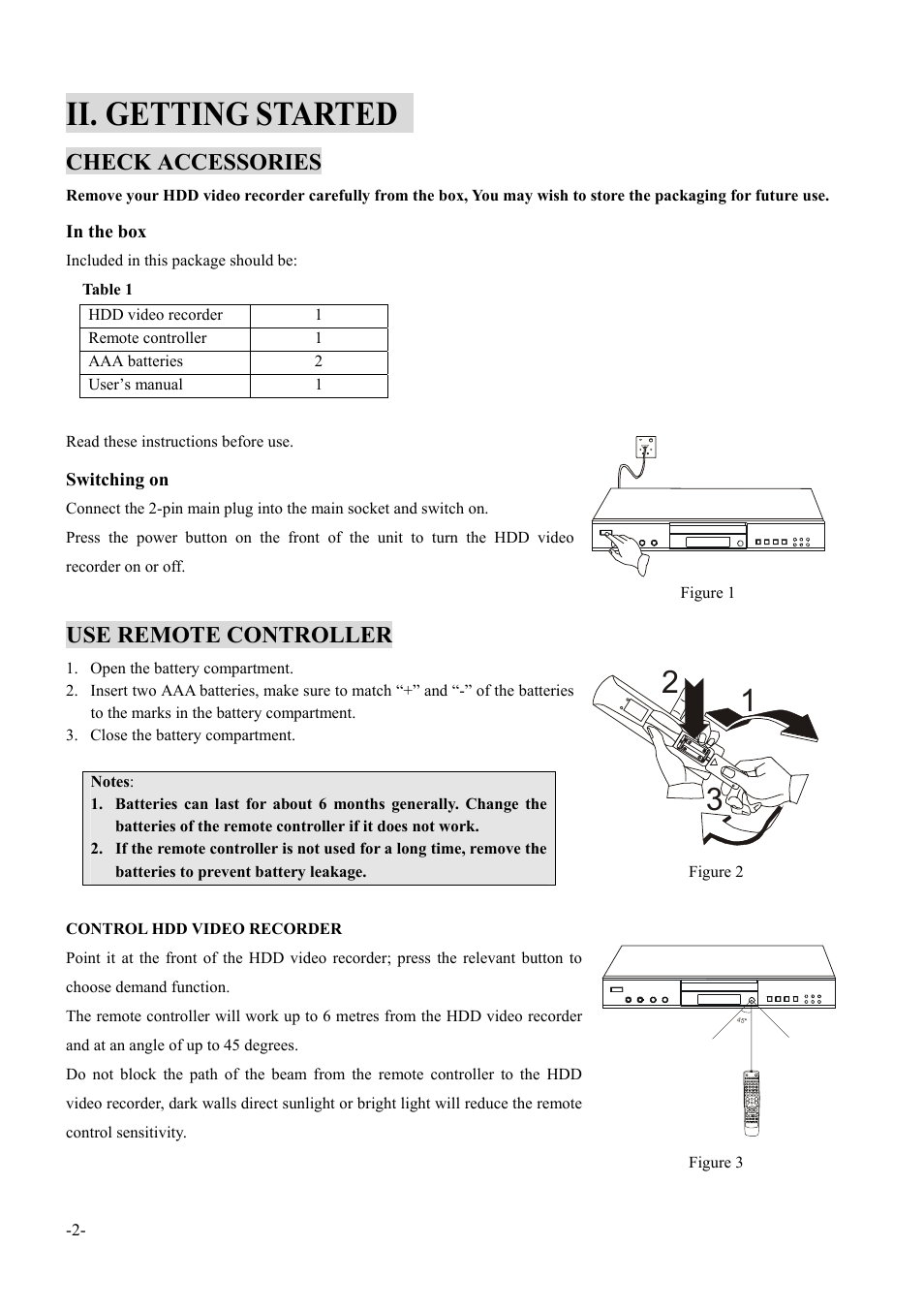 Ii. getting started, Check accessories, Use remote controller | Dolby Laboratories 6000 User Manual | Page 3 / 29