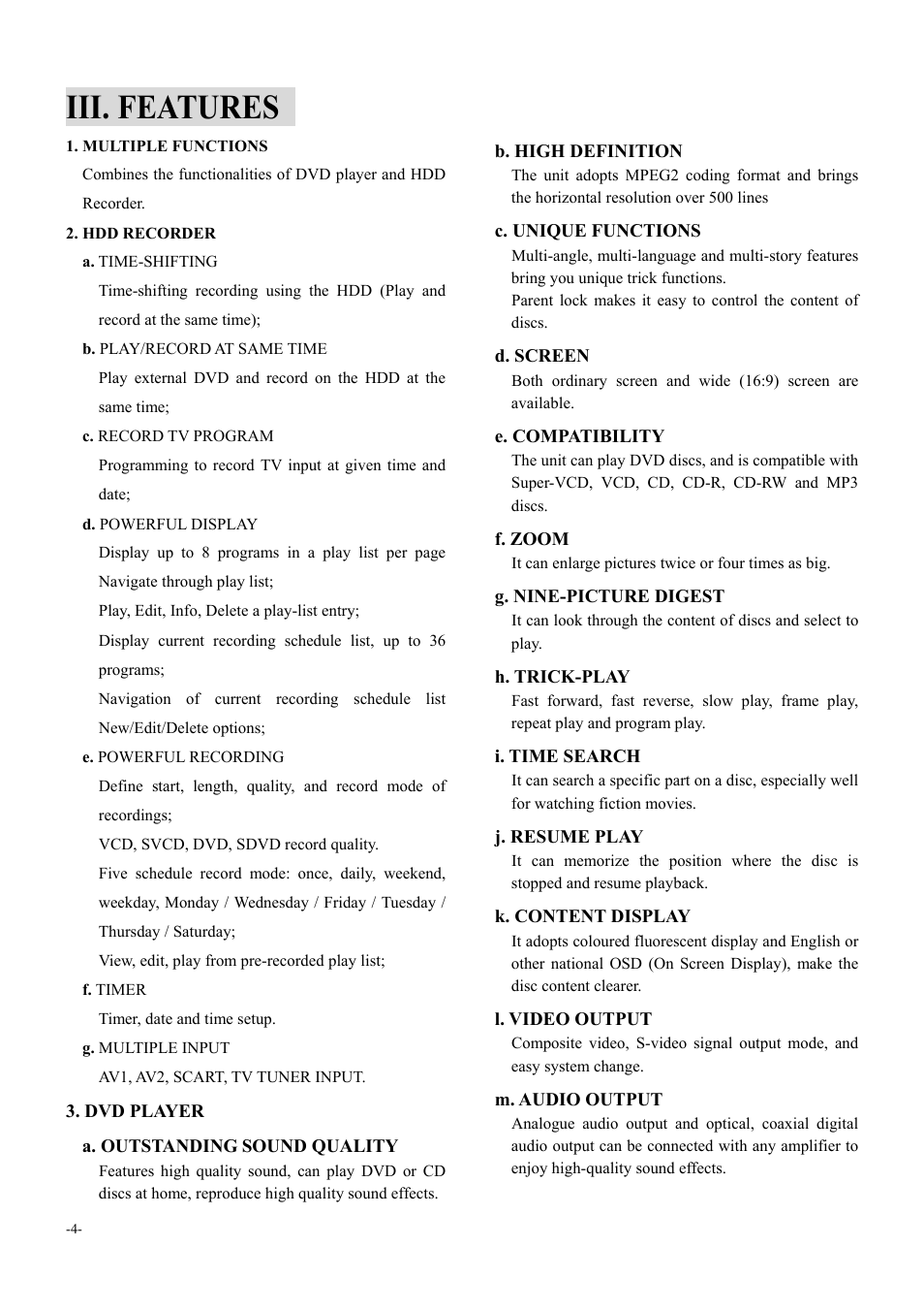 Iii. features | Dolby Laboratories 6000 User Manual | Page 5 / 29